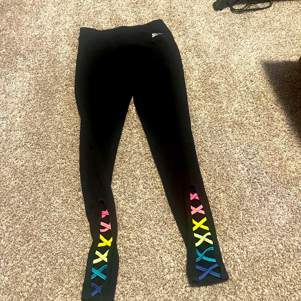 Justice girls leggings size 12 black/rainbow